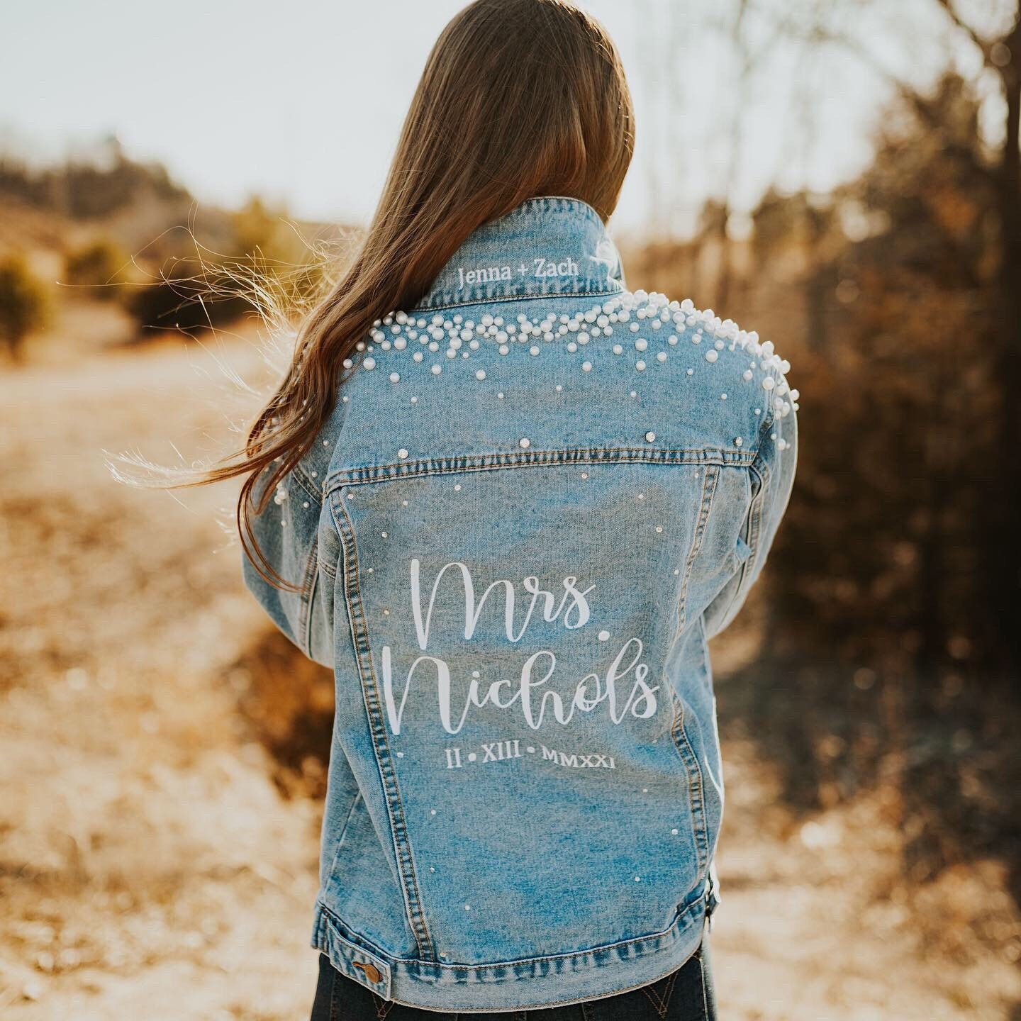 Custom Pearl and Crystal Women's Relaxed Fit Denim Jacket – Dearly Threaded