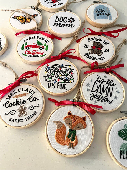 Embroidered Holiday Embroidery Hoop Ornament