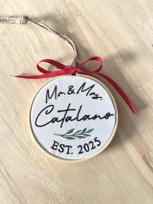 Custom Embroidered Mr. & Mrs. Embroidery Hoop Ornament