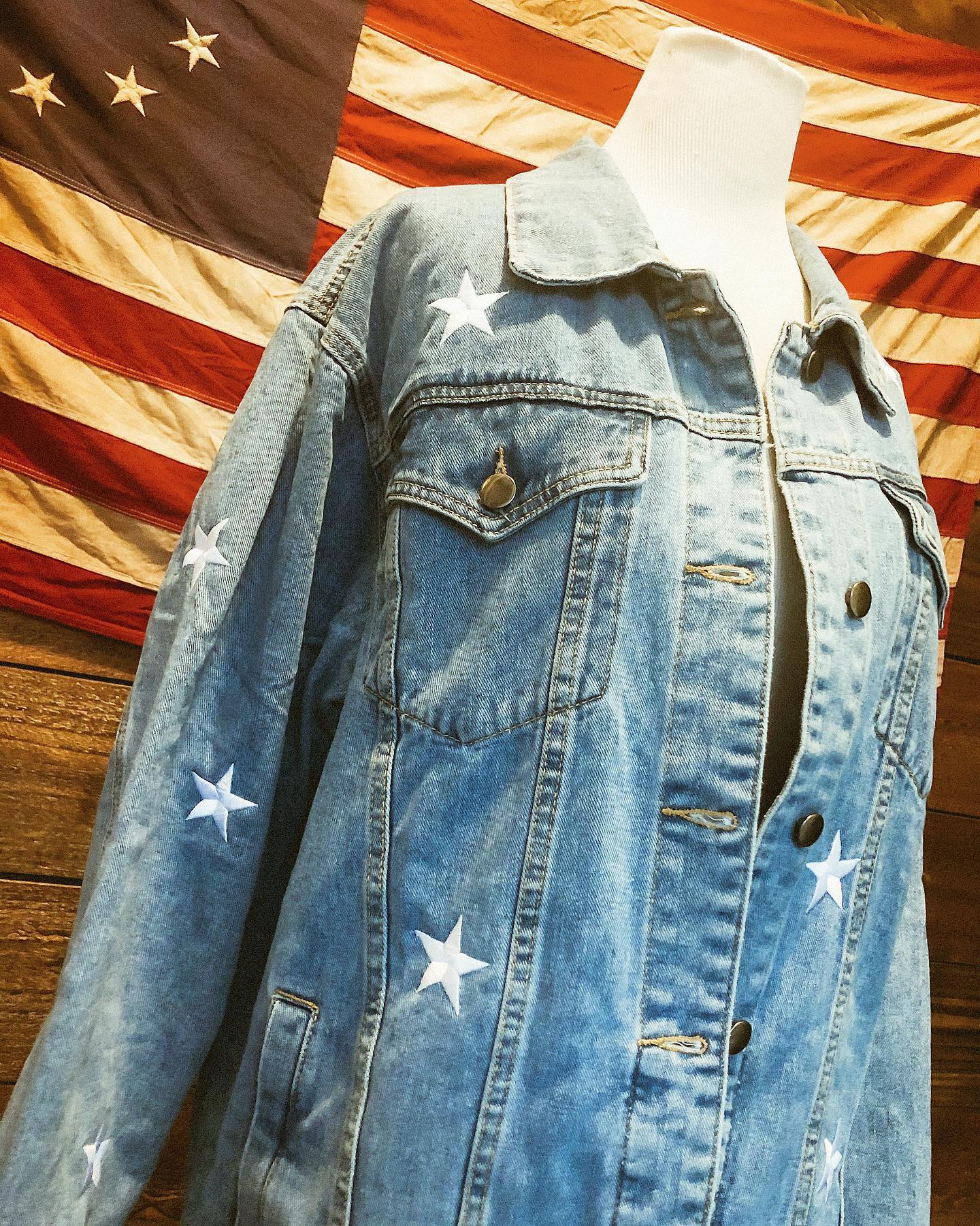 Women's american 2024 flag jean jacket