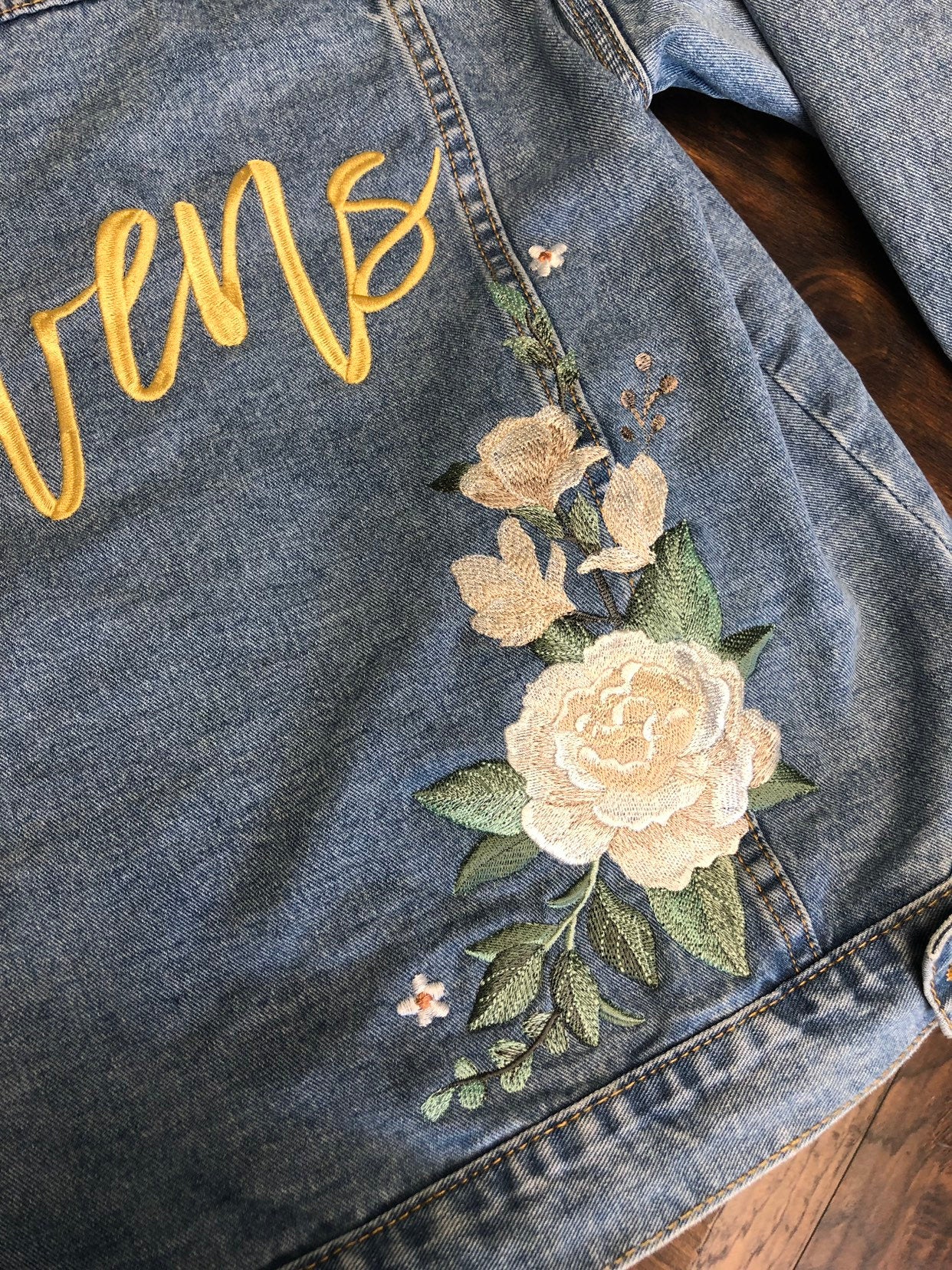 Custom Ivory Peony Floral Women's Relaxed Fit Denim Jacket