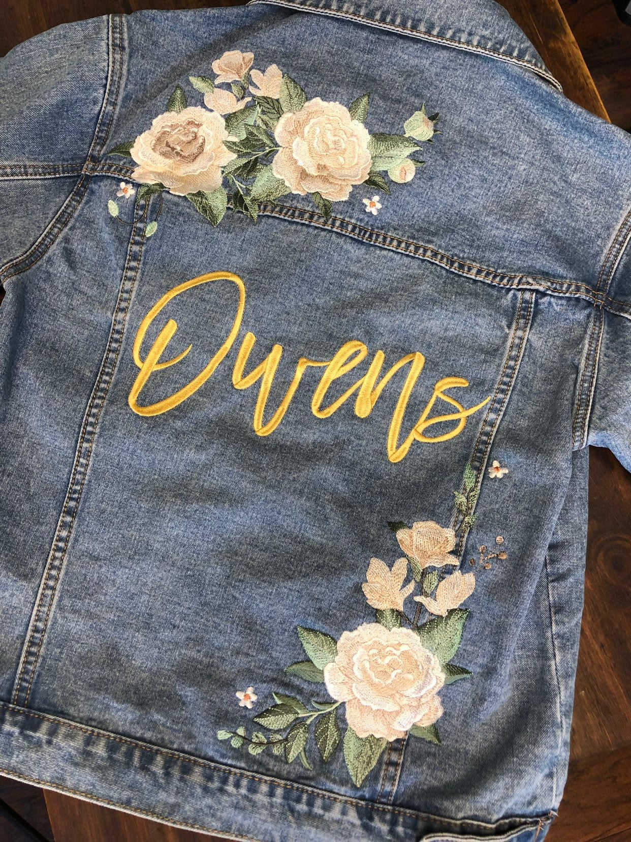 Custom Ivory Peony Floral Women's Relaxed Fit Denim Jacket