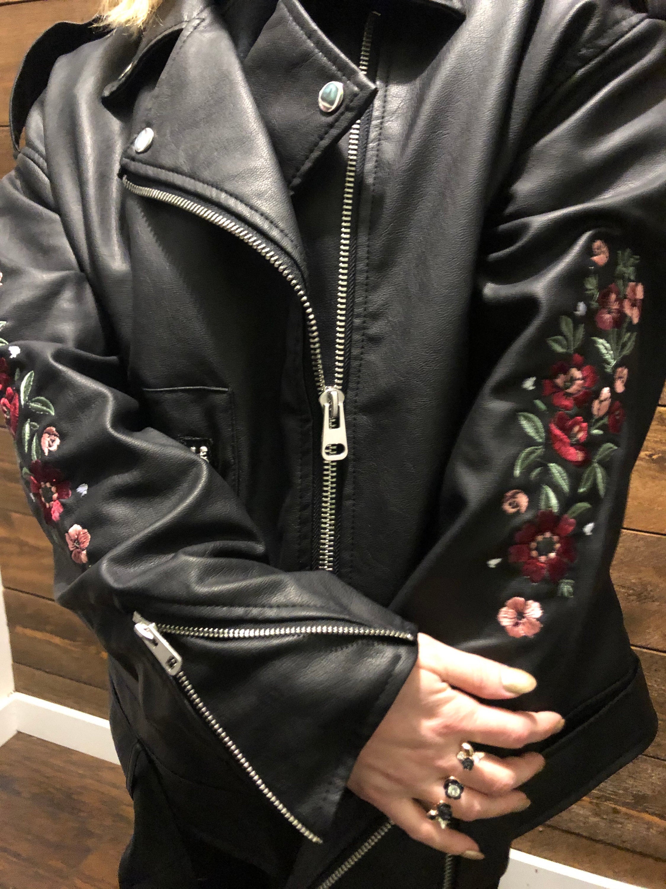 Leather jacket with clearance roses