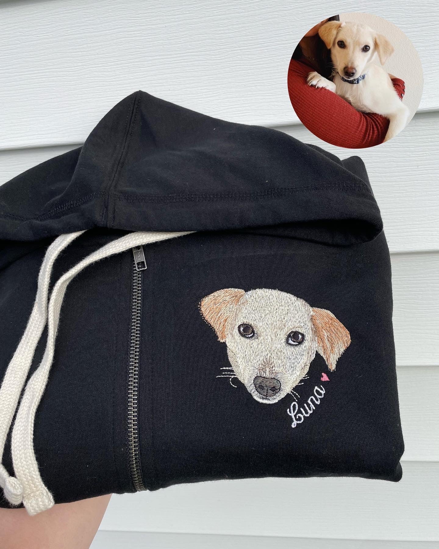 Dearly Threaded Custom Pet On Zip Up Hooded Sweatshirt XL Two Pets