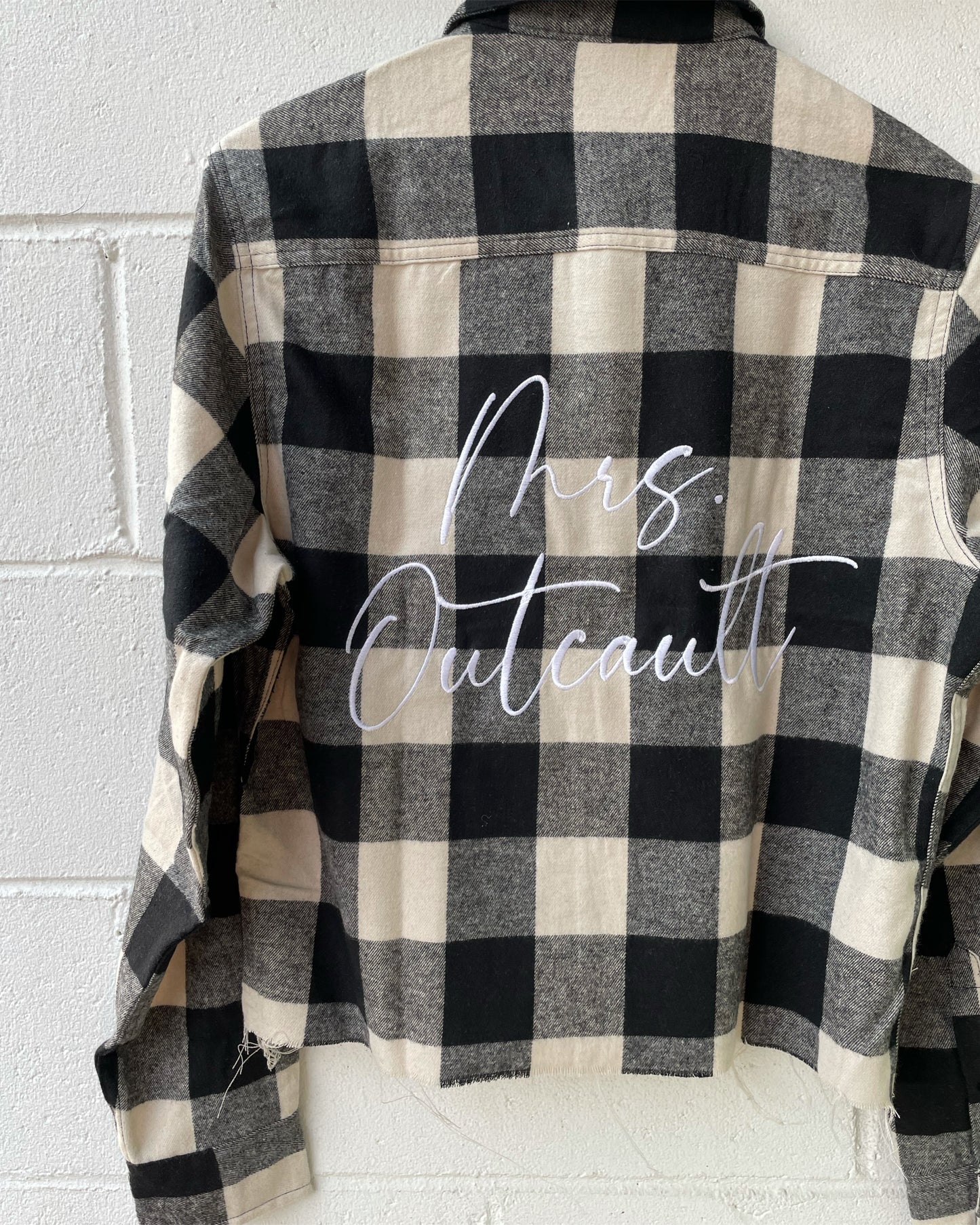 Ecru/Black Plaid Flannel W/ Back Embroidery